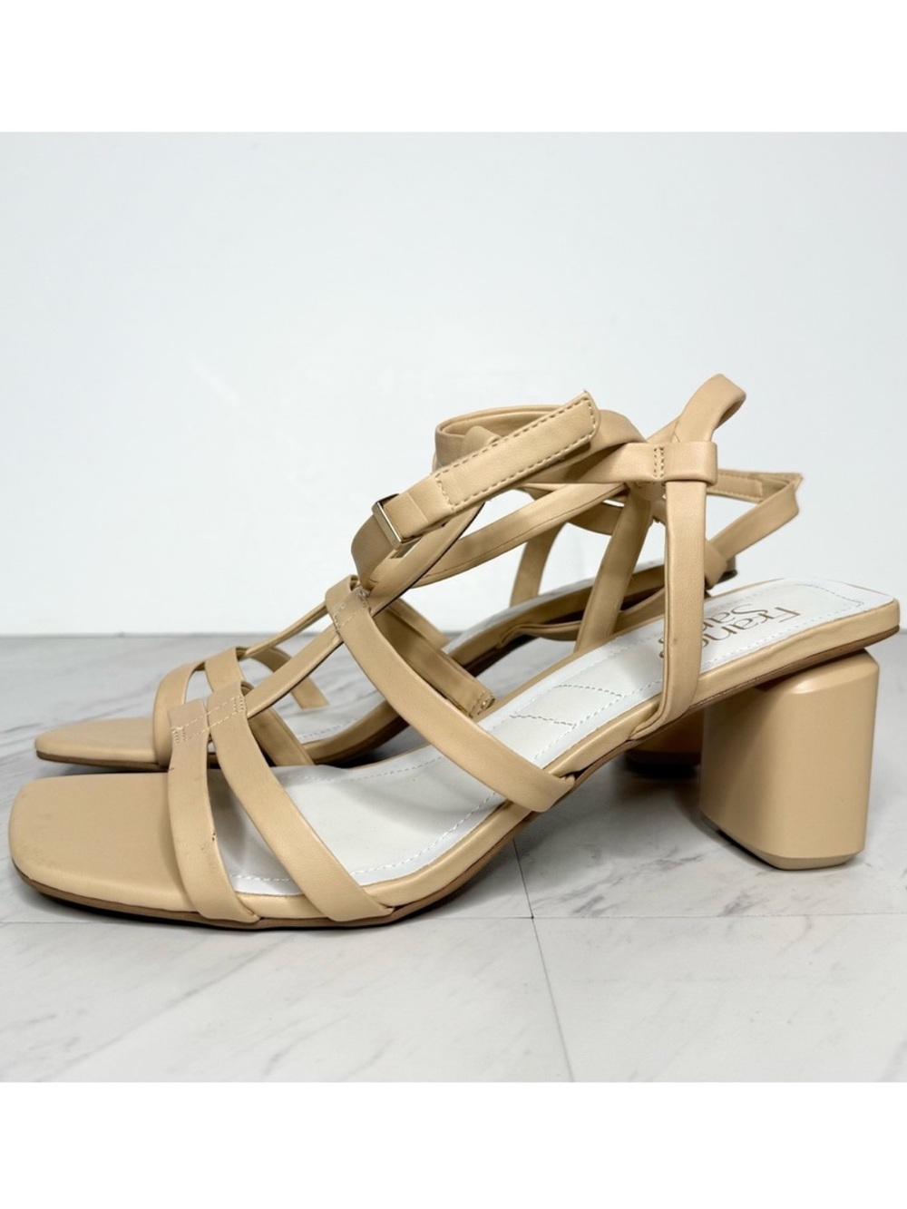 Franco Sarto Laina Tan Leather Square Toe Strappy Heeled Sandal 9M